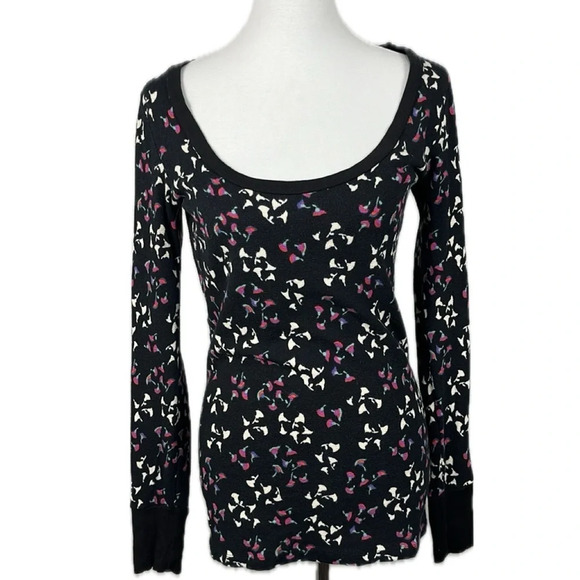 Anthropologie Lilka Thermal Top Sz M Floral Waffle Scoop Neck Y2K Grunge - Picture 1 of 10